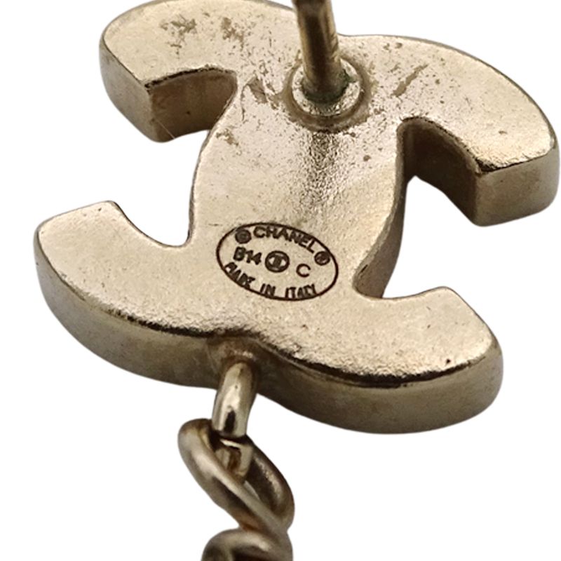 Chanel Earrings Women's Brand Coco Mark Metal Gold Black Beige Swing Ball Cute