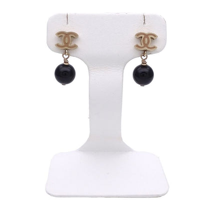 Chanel Earrings Women's Brand Coco Mark Metal Gold Black Beige Swing Ball Cute