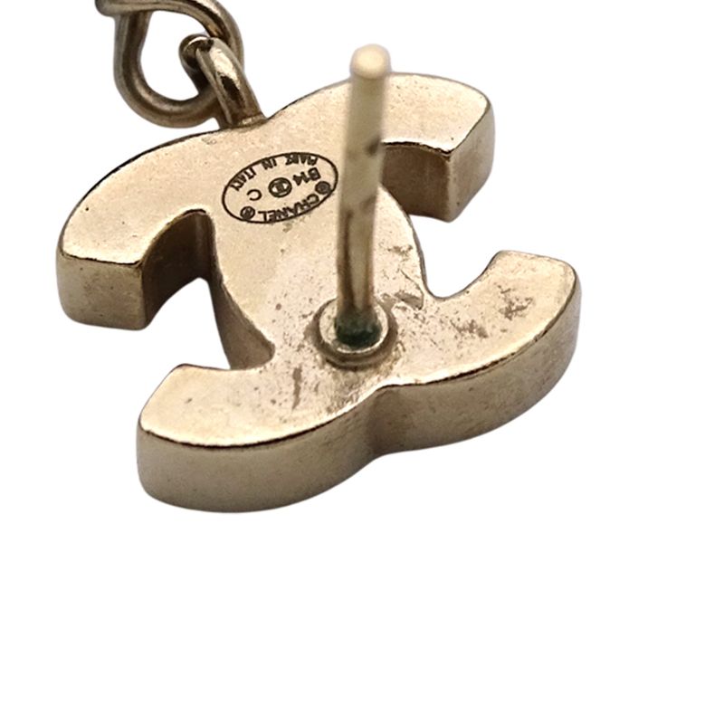 Chanel Earrings Women's Brand Coco Mark Metal Gold Black Beige Swing Ball Cute