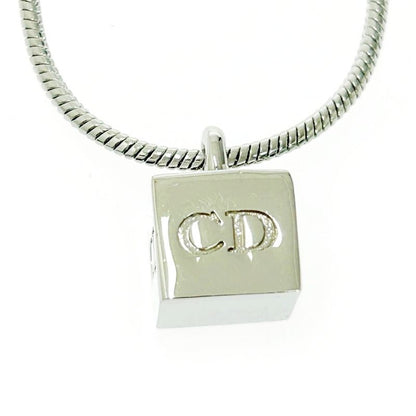 Christian Dior Metal CD Logo Cube Necklace Silver 494047 Necklace