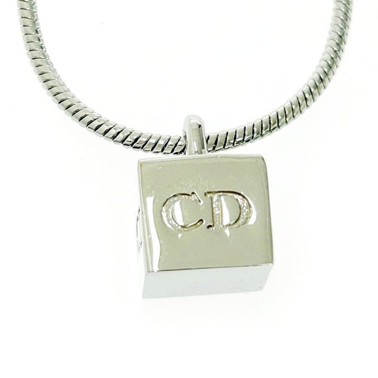 Christian Dior Metal CD Logo Cube Necklace Silver 494047 Necklace