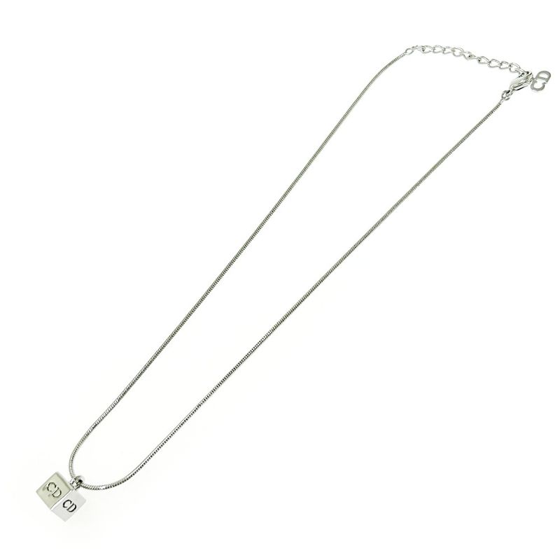Christian Dior Metal CD Logo Cube Necklace Silver 494047 Necklace