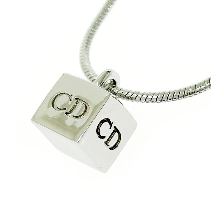 Christian Dior Metal CD Logo Cube Necklace Silver 494047 Necklace