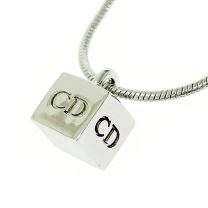 Christian Dior Metal CD Logo Cube Necklace Silver 494047 Necklace