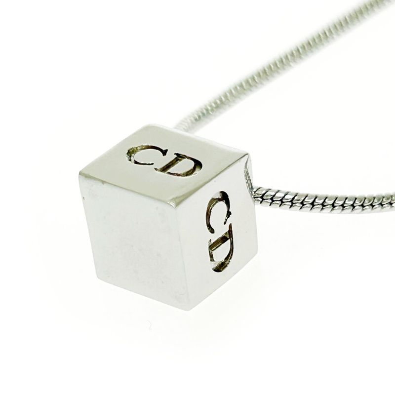 Christian Dior Metal CD Logo Cube Necklace Silver 494047 Necklace