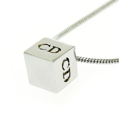 Christian Dior Metal CD Logo Cube Necklace Silver 494047 Necklace