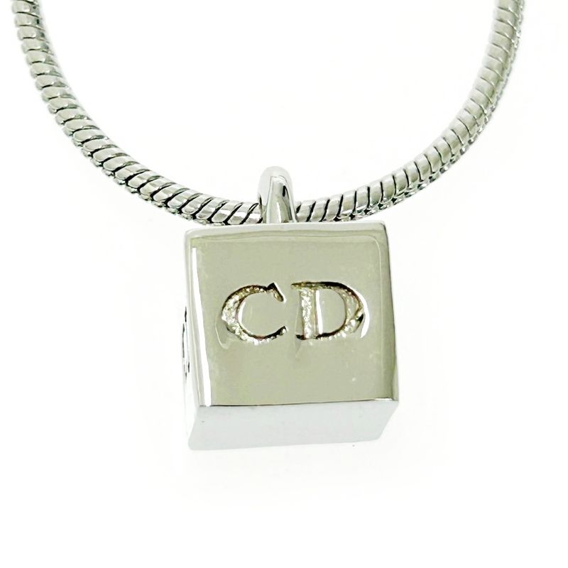 Christian Dior Metal CD Logo Cube Necklace Silver 494047 Necklace