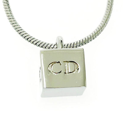 Christian Dior Metal CD Logo Cube Necklace Silver 494047 Necklace