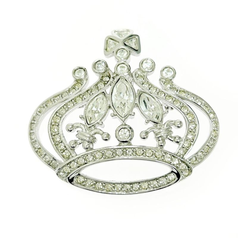 Christian Dior Metal Rhinestone Crown Brooch Pendant Top Silver 494059 Brooch