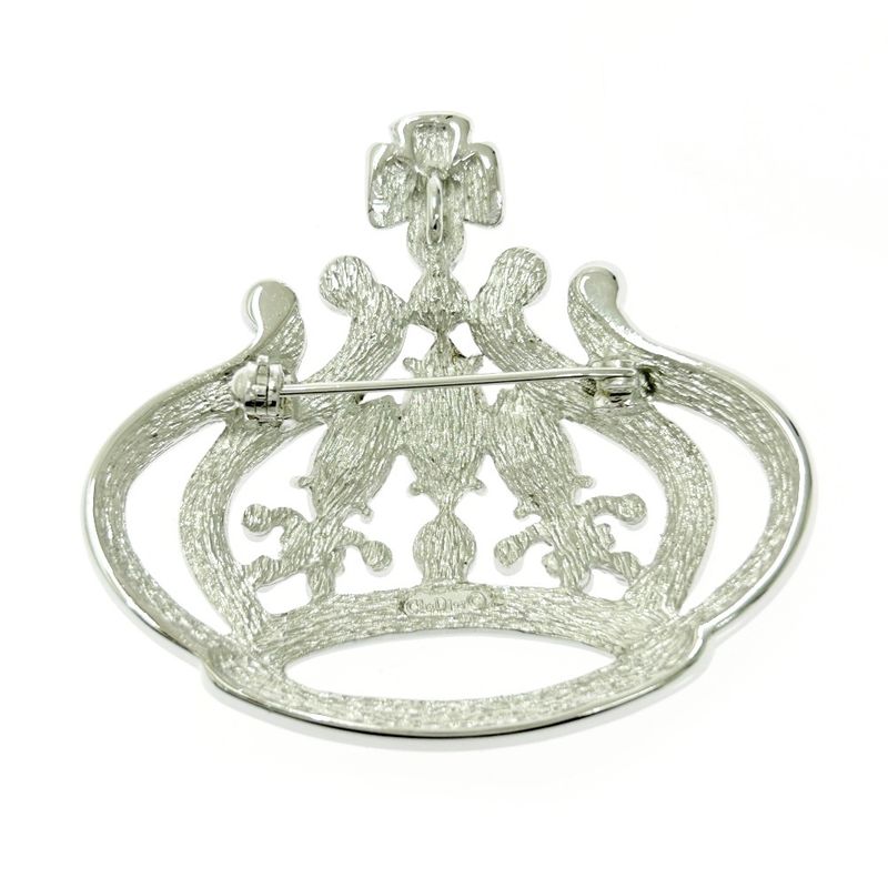 Christian Dior Metal Rhinestone Crown Brooch Pendant Top Silver 494059 Brooch