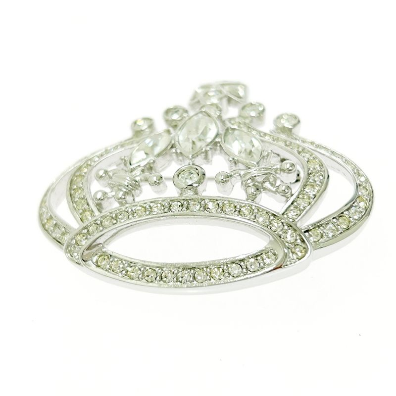Christian Dior Metal Rhinestone Crown Brooch Pendant Top Silver 494059 Brooch