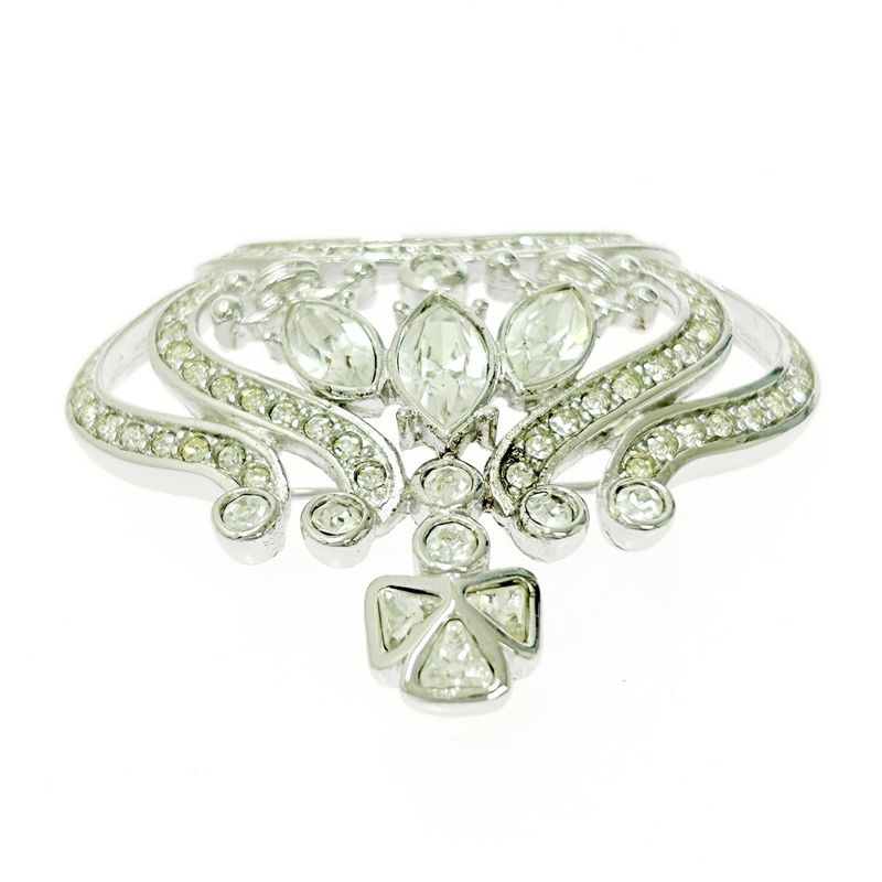 Christian Dior Metal Rhinestone Crown Brooch Pendant Top Silver 494059 Brooch