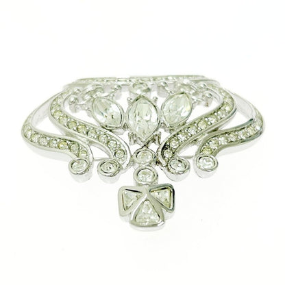Christian Dior Metal Rhinestone Crown Brooch Pendant Top Silver 494059 Brooch