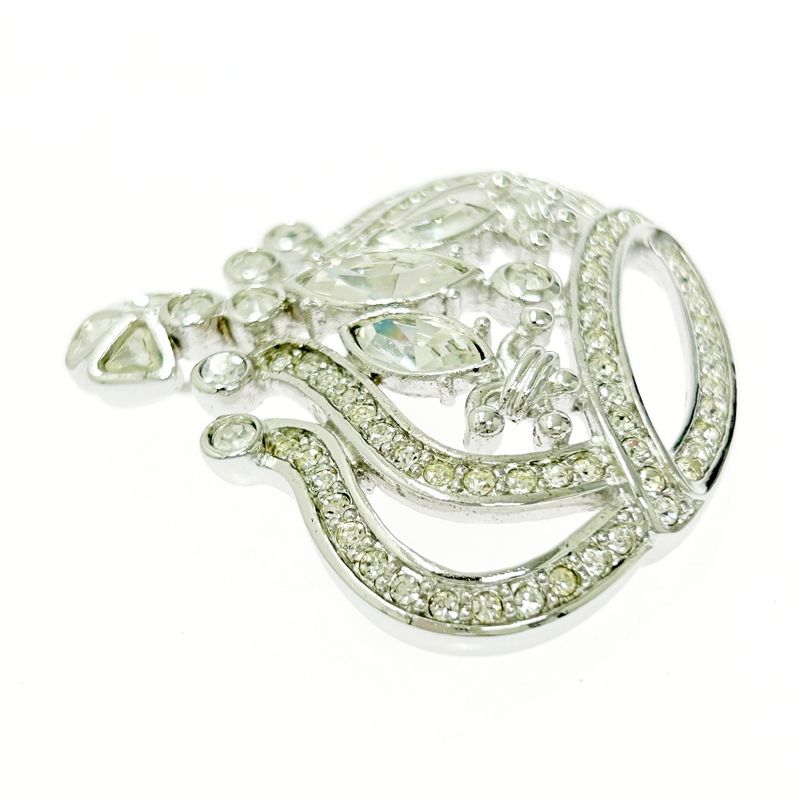 Christian Dior Metal Rhinestone Crown Brooch Pendant Top Silver 494059 Brooch