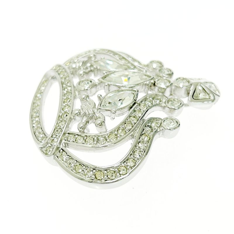 Christian Dior Metal Rhinestone Crown Brooch Pendant Top Silver 494059 Brooch