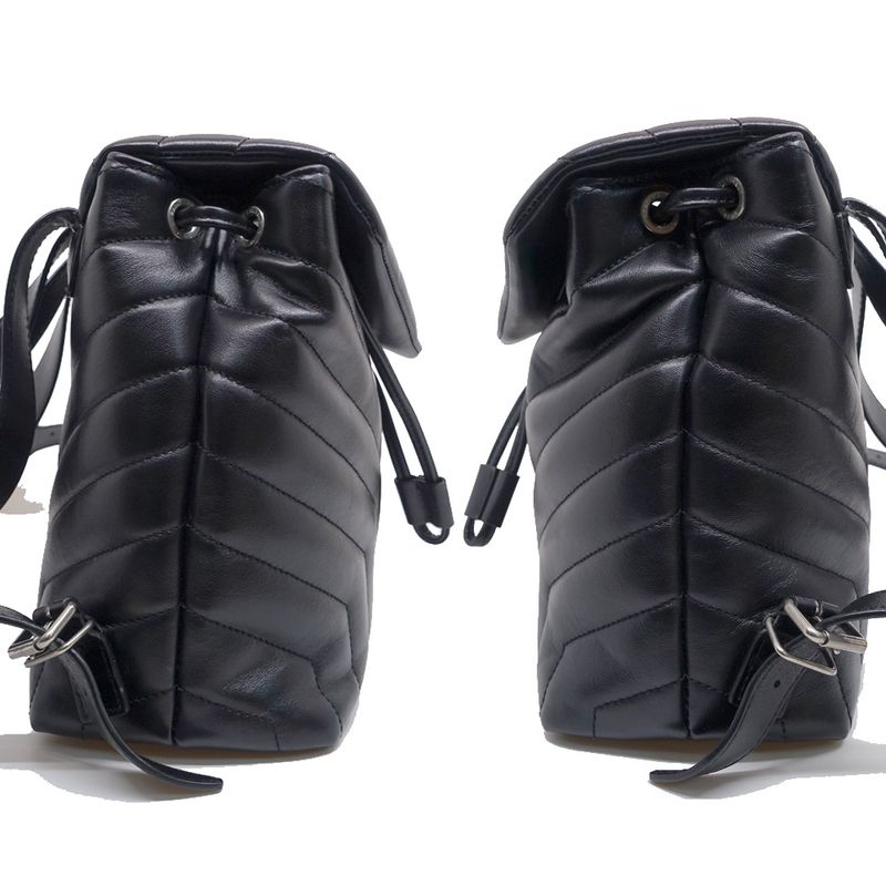 Saint Laurent Lou Backpack 487220 V Stitch Cuff Black Silver Hardware