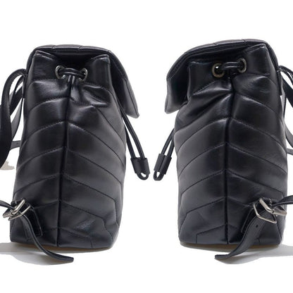 Saint Laurent Lou Backpack 487220 V Stitch Cuff Black Silver Hardware