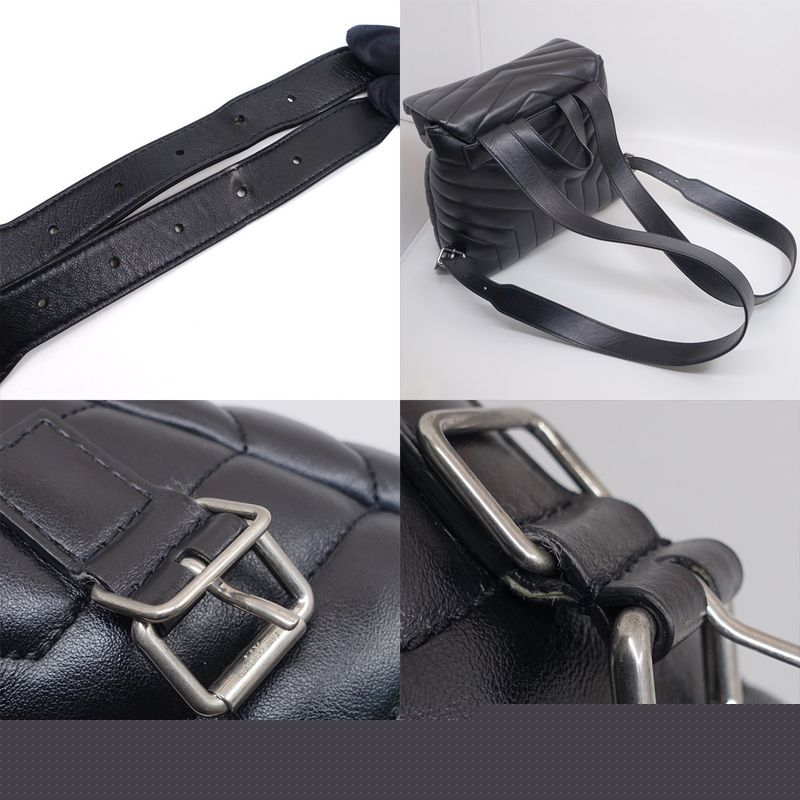 Saint Laurent Lou Backpack 487220 V Stitch Cuff Black Silver Hardware