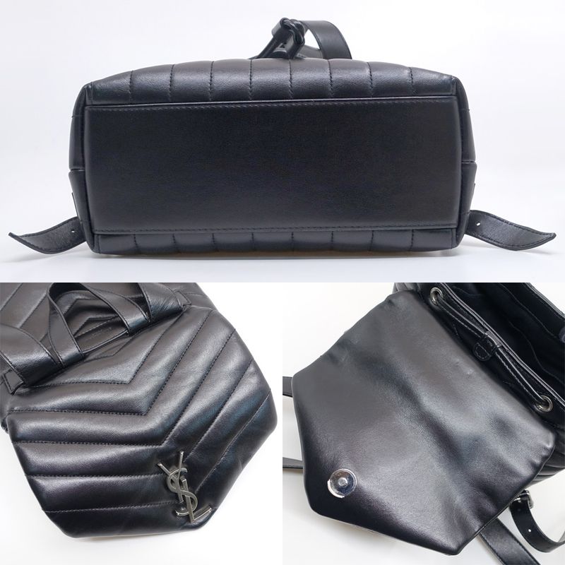 Saint Laurent Lou Backpack 487220 V Stitch Cuff Black Silver Hardware