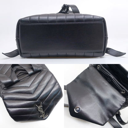 Saint Laurent Lou Backpack 487220 V Stitch Cuff Black Silver Hardware