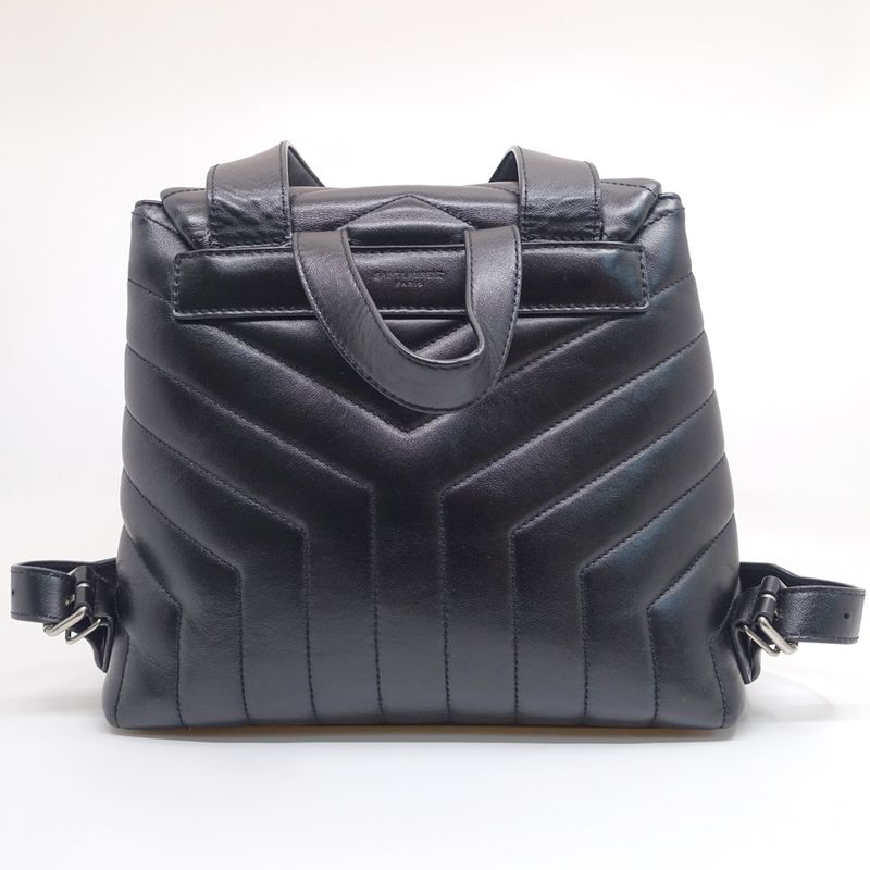 Saint Laurent Lou Backpack 487220 V Stitch Cuff Black Silver Hardware
