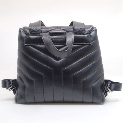 Saint Laurent Lou Backpack 487220 V Stitch Cuff Black Silver Hardware