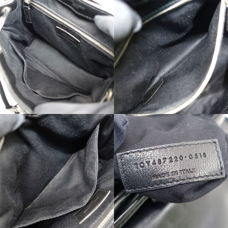 Saint Laurent Lou Backpack 487220 V Stitch Cuff Black Silver Hardware