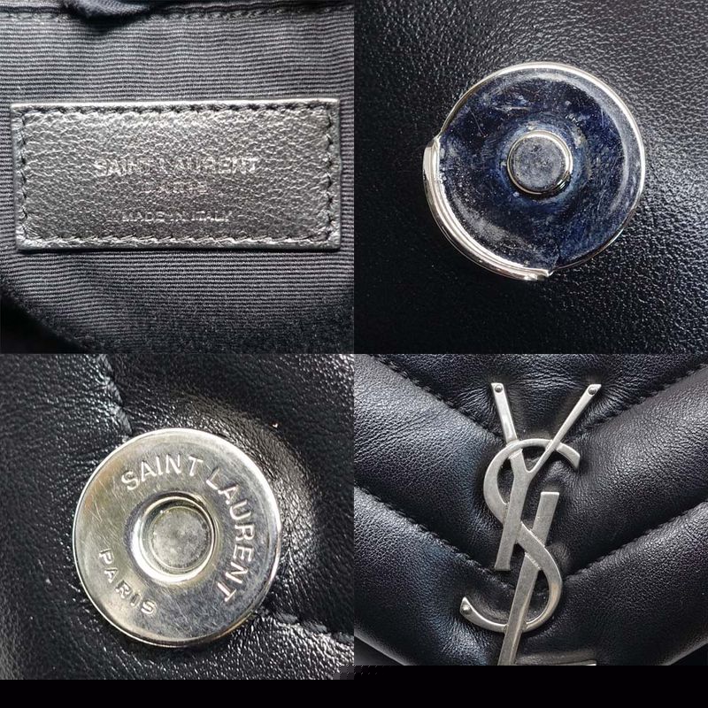 Saint Laurent Lou Backpack 487220 V Stitch Cuff Black Silver Hardware
