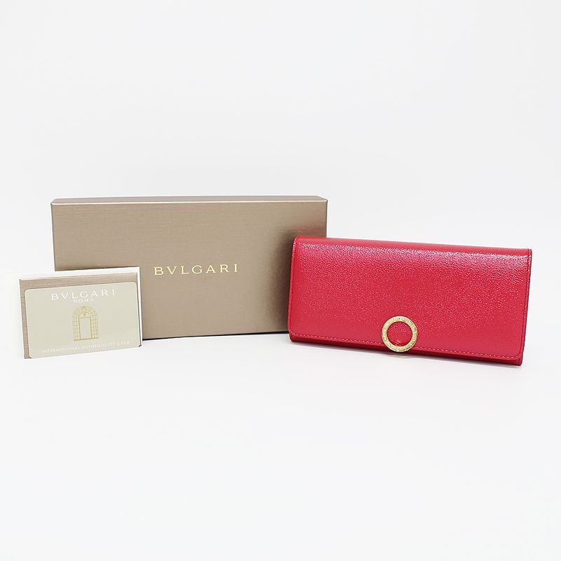 Bvlgari Long Wallet Bvlgari Wallet Bifold Red Gold Hardware Leather