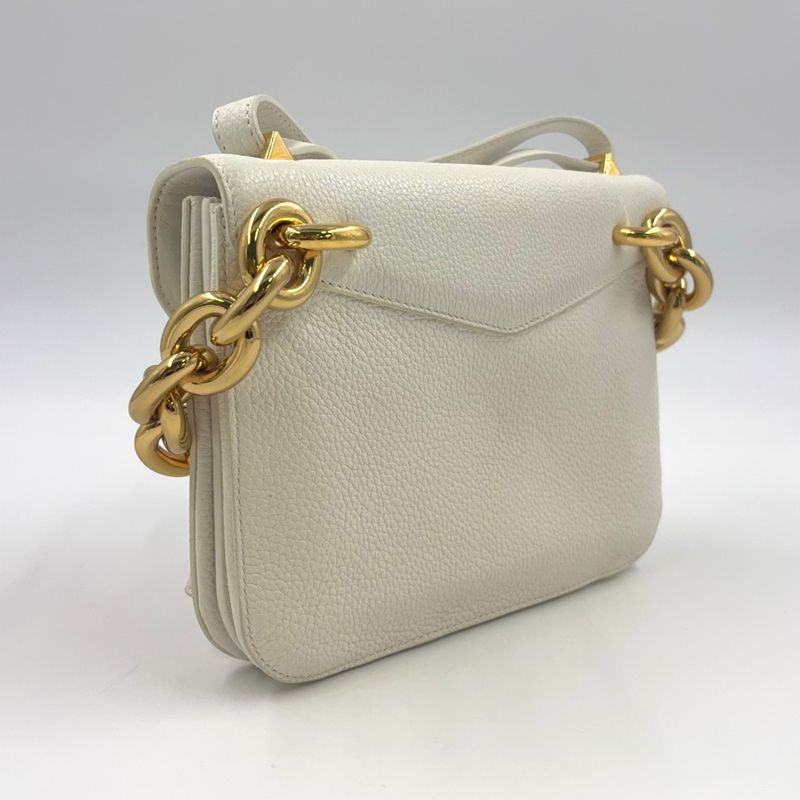 Bottega Veneta Mount Leather White Shoulder Bag Gold