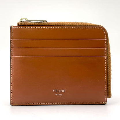Celine Zipped Leather With Purse Brown Card Case Silver