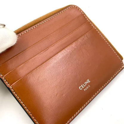 Celine Zipped Leather With Purse Brown Card Case Silver