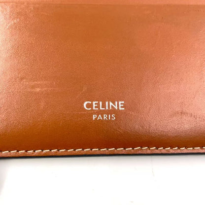 Celine Zipped Leather With Purse Brown Card Case Silver