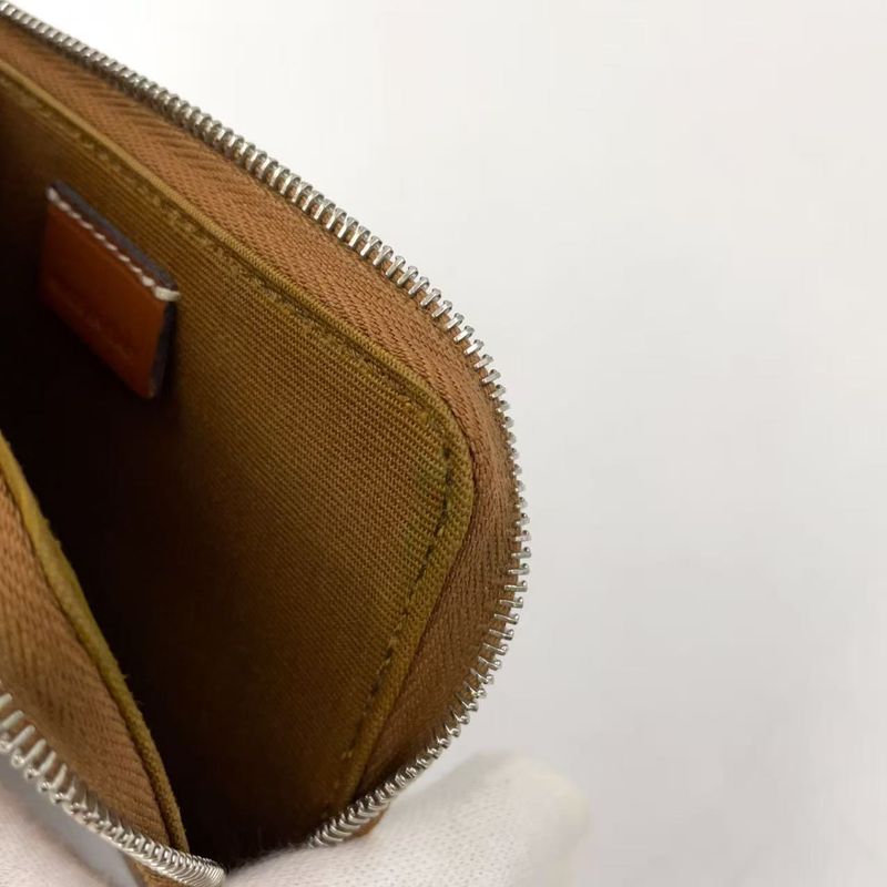 Celine Zipped Leather With Purse Brown Card Case Silver