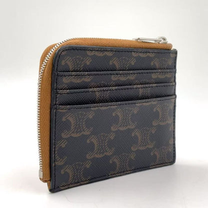 Celine Zipped Leather With Purse Brown Card Case Silver