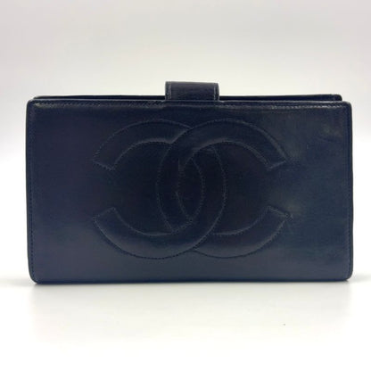 Chanel Coco-mark 2 Fold 3 Lambskin Black Wallet Gold