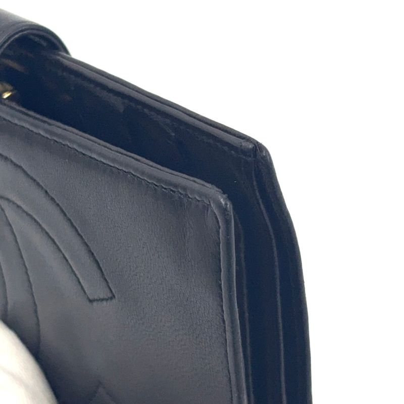 Chanel Coco-mark 2 Fold 3 Lambskin Black Wallet Gold