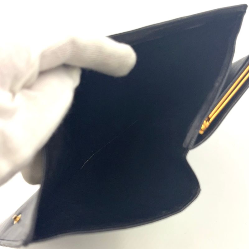 Chanel Coco-mark 2 Fold 3 Lambskin Black Wallet Gold