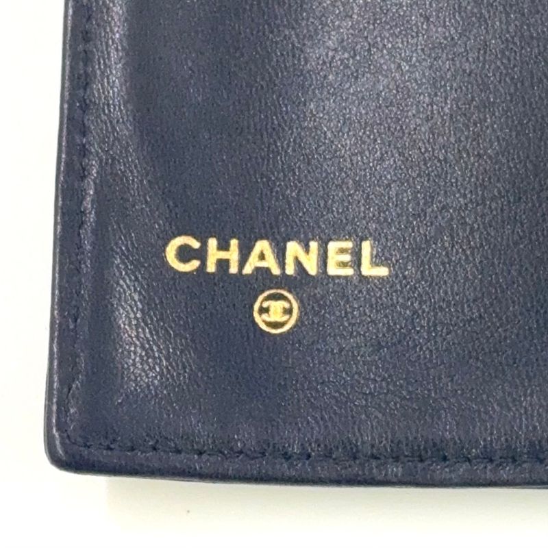 Chanel Coco-mark 2 Fold 3 Lambskin Black Wallet Gold