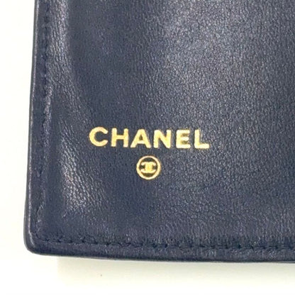 Chanel Coco-mark 2 Fold 3 Lambskin Black Wallet Gold