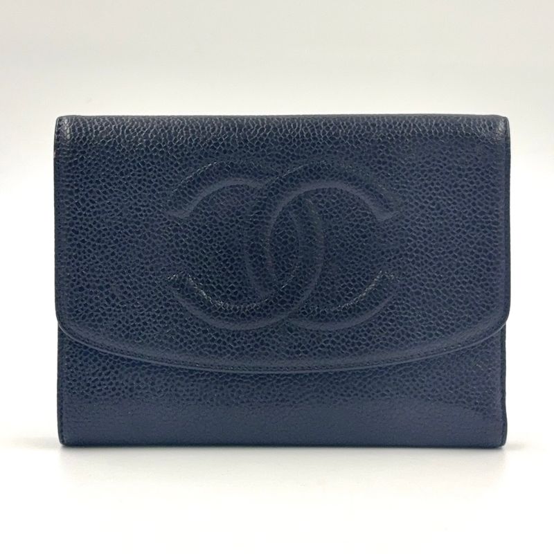 Chanel Coco Mark 3 Fold 4 Leather Black Wallet Gold