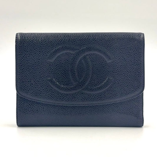 Chanel Coco Mark 3 Fold 4 Leather Black Wallet Gold