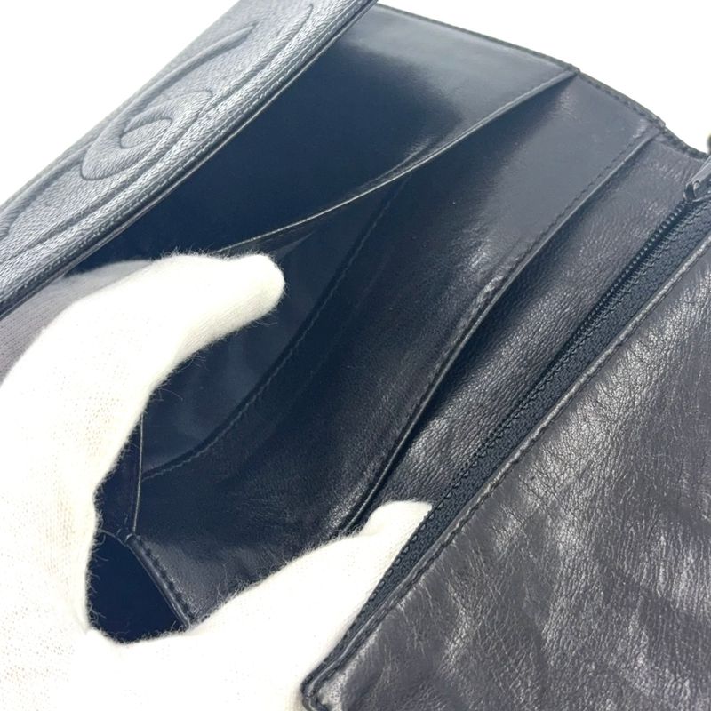 Chanel Coco Mark 3 Fold 4 Leather Black Wallet Gold