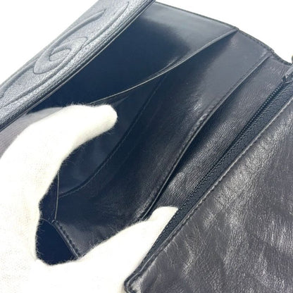 Chanel Coco Mark 3 Fold 4 Leather Black Wallet Gold