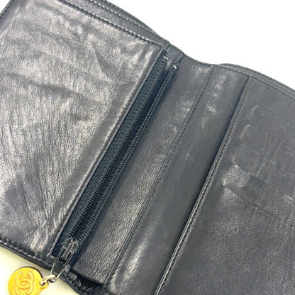 Chanel Coco Mark 3 Fold 4 Leather Black Wallet Gold