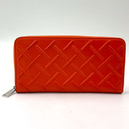 Bottega Veneta Embossed Leather Orange Long Wallet Silver