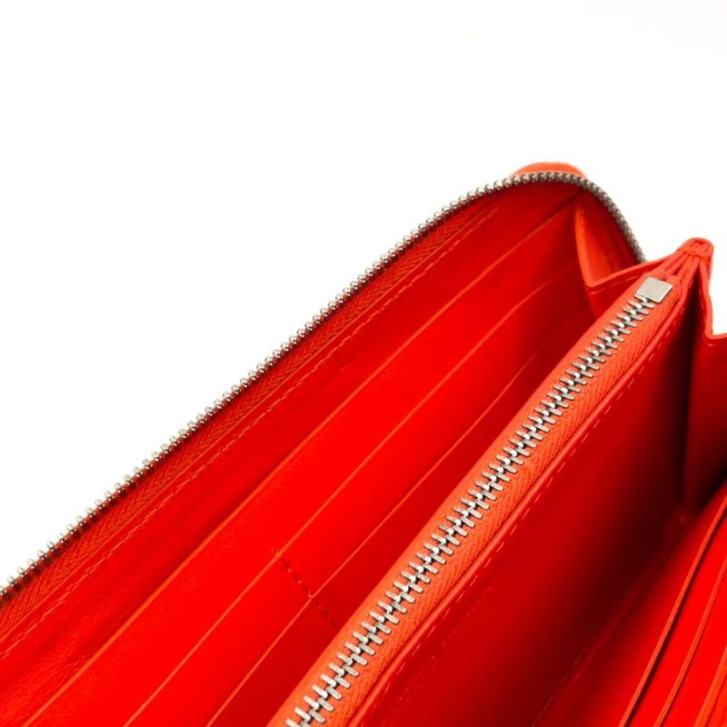 Bottega Veneta Embossed Leather Orange Long Wallet Silver