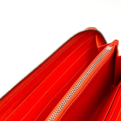 Bottega Veneta Embossed Leather Orange Long Wallet Silver