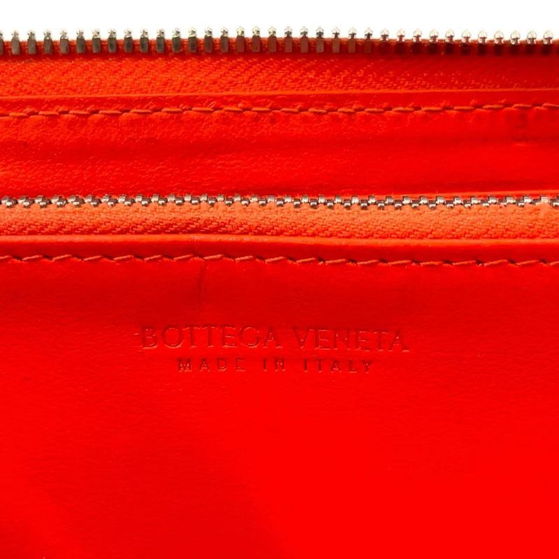 Bottega Veneta Embossed Leather Orange Long Wallet Silver