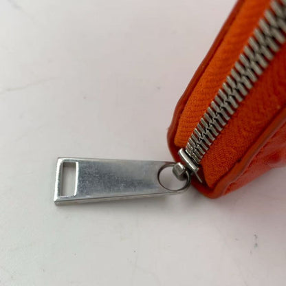 Bottega Veneta Embossed Leather Orange Long Wallet Silver